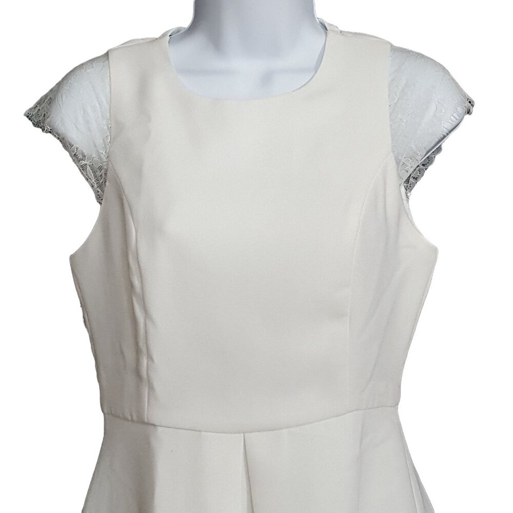 Dina BE Dress Small White Cut Out Back Lace Cap Sleeve Zipper Accent Skater Fit